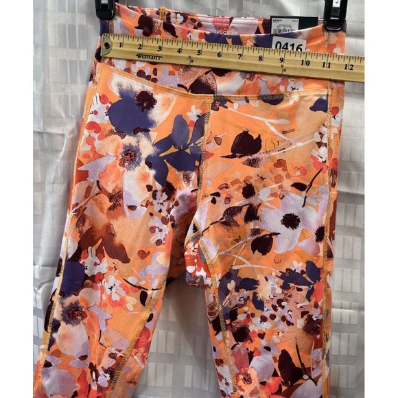 Tek Gear Womens orange Workout High Capri Pants/leggings Size S Multi Floral - Picture 3 of 11